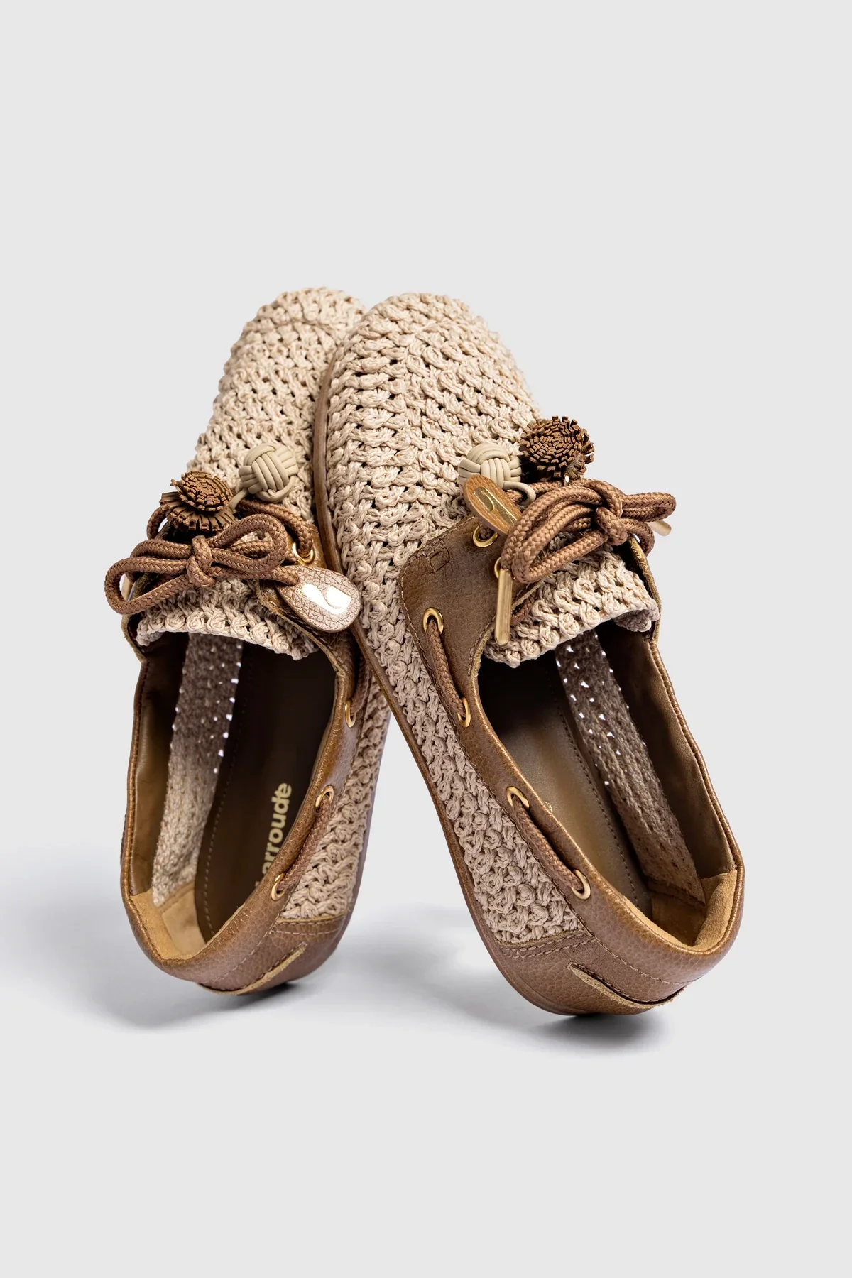 Mocassim Boat Shoe Cyprus Crochê Natural e Couro Marrom - Image 6