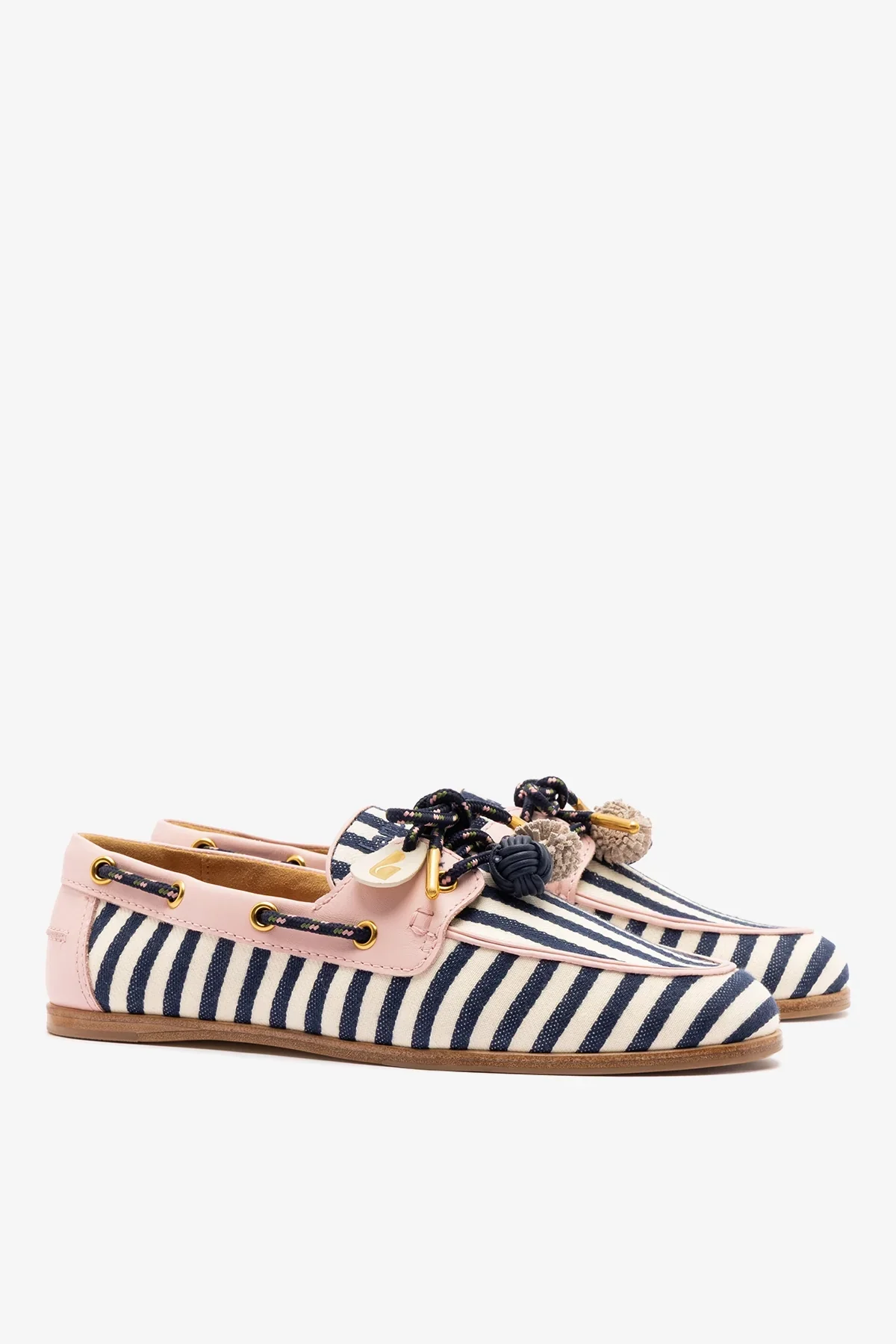Mocassim Boat Shoe Cyprus Lona Listrada Azul e Couro Rosa - Image 3