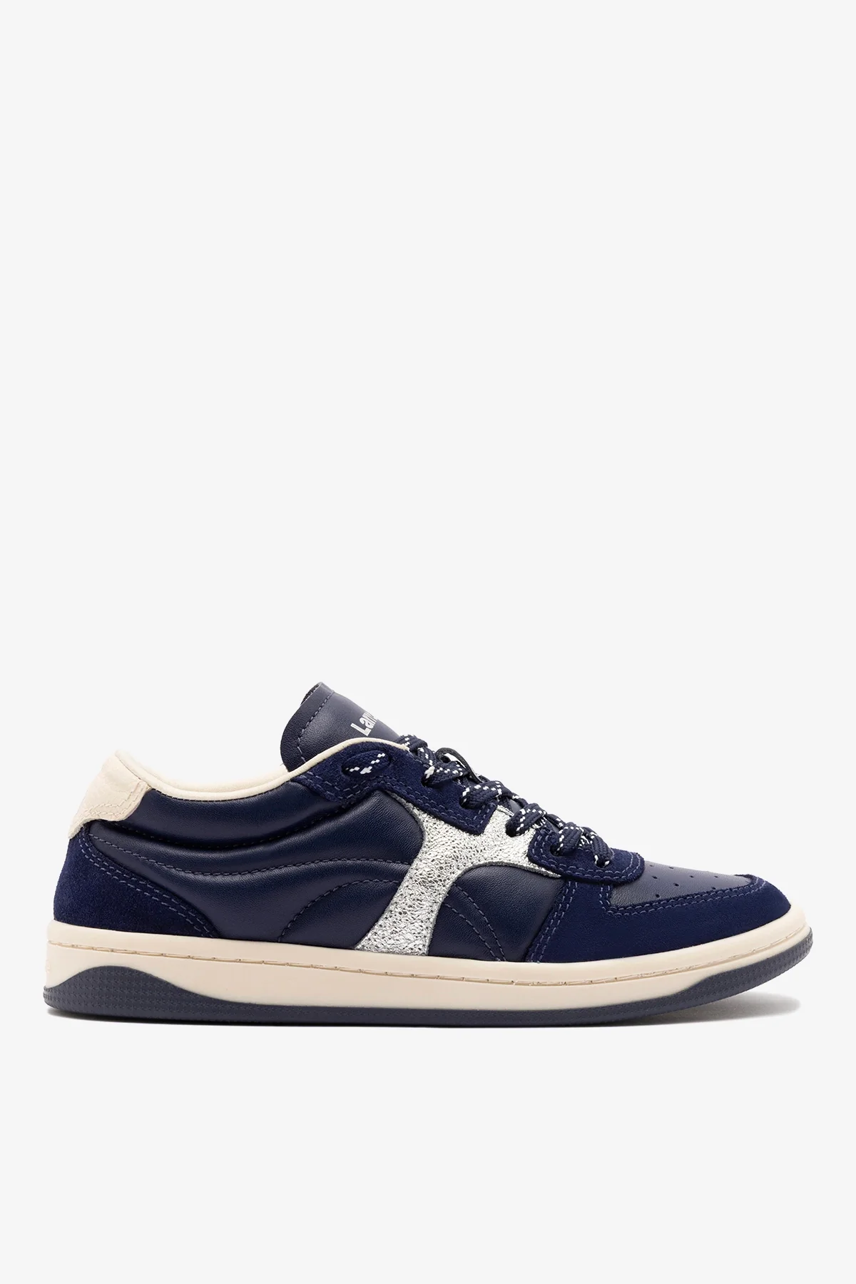 Tênis George Couro Azul, Prateado e Off White