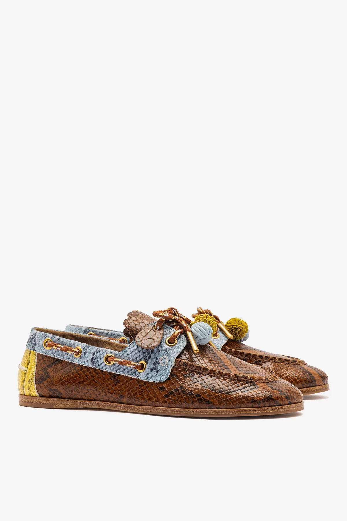 Mocassim Boat Shoe Cyprus Couro Cobra Marrom, Azul e Amarelo - Image 3