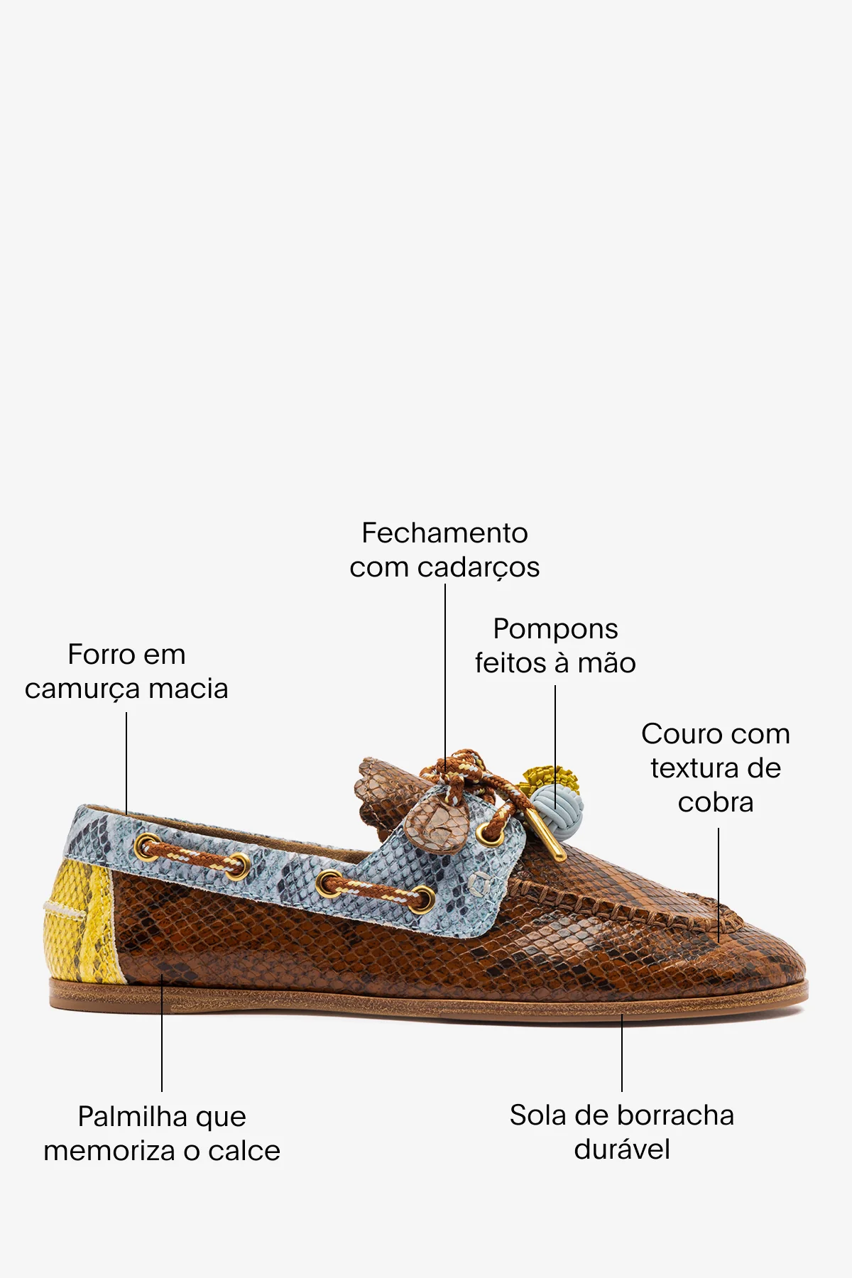 Mocassim Boat Shoe Cyprus Couro Cobra Marrom, Azul e Amarelo - Image 5