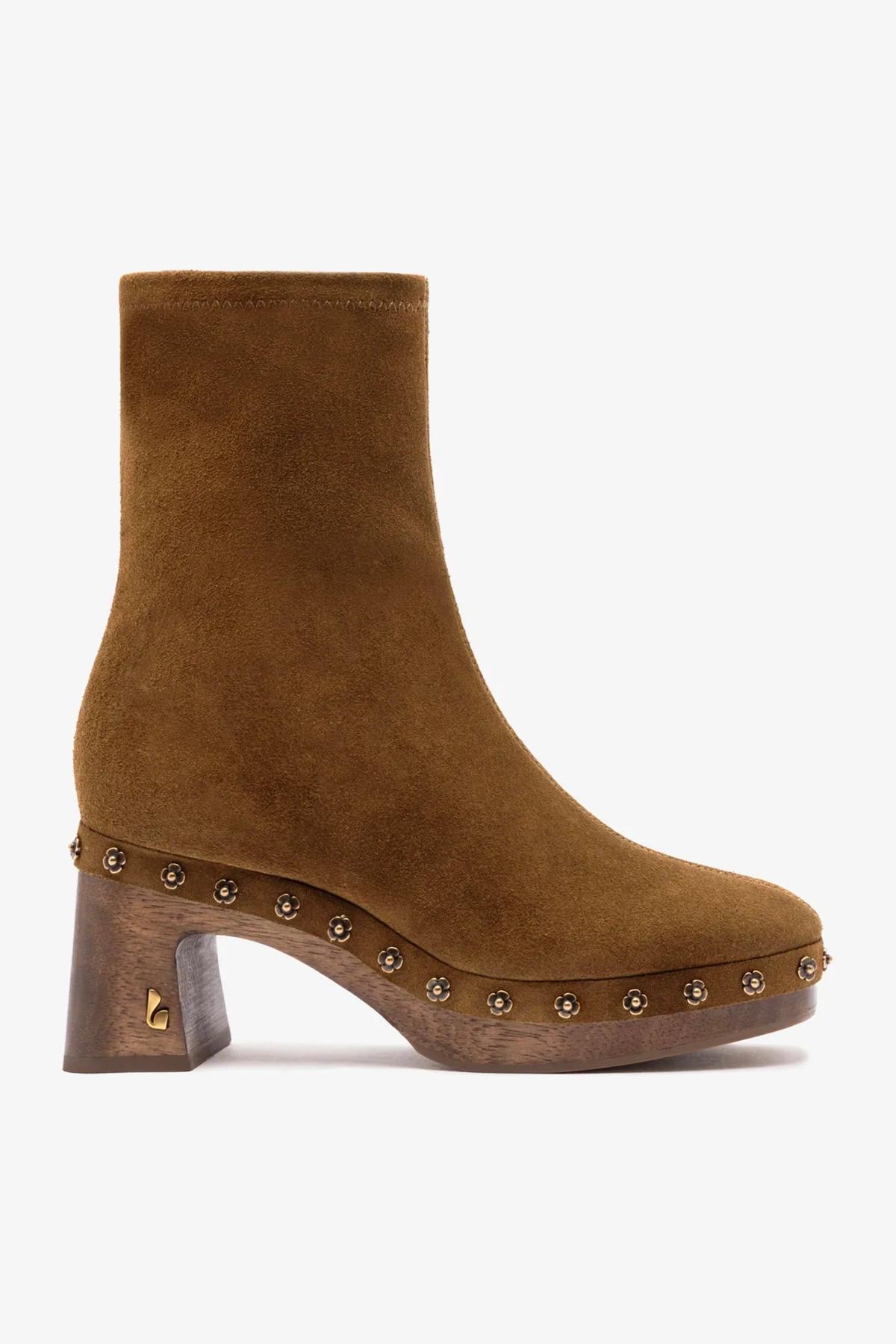 Bota Plataforma Dolly Low Wooden Camurça Marrom
