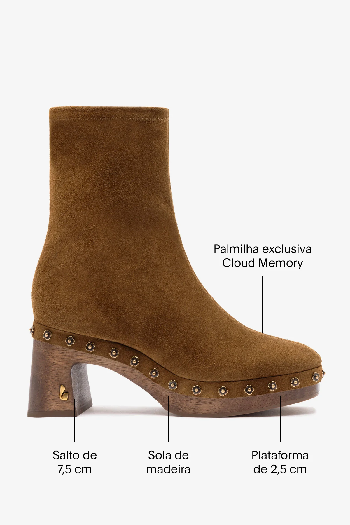 Bota Plataforma Dolly Low Wooden Camurça Marrom - Image 4