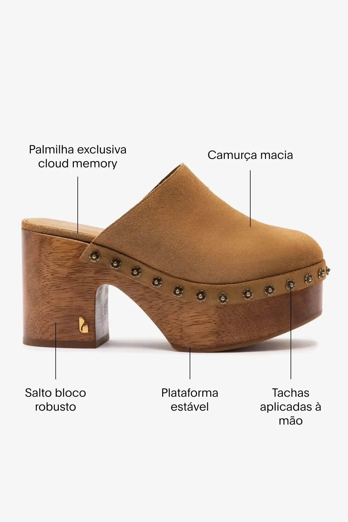 Mule Clog Plataforma Miso Camurça Caramelo - Image 5