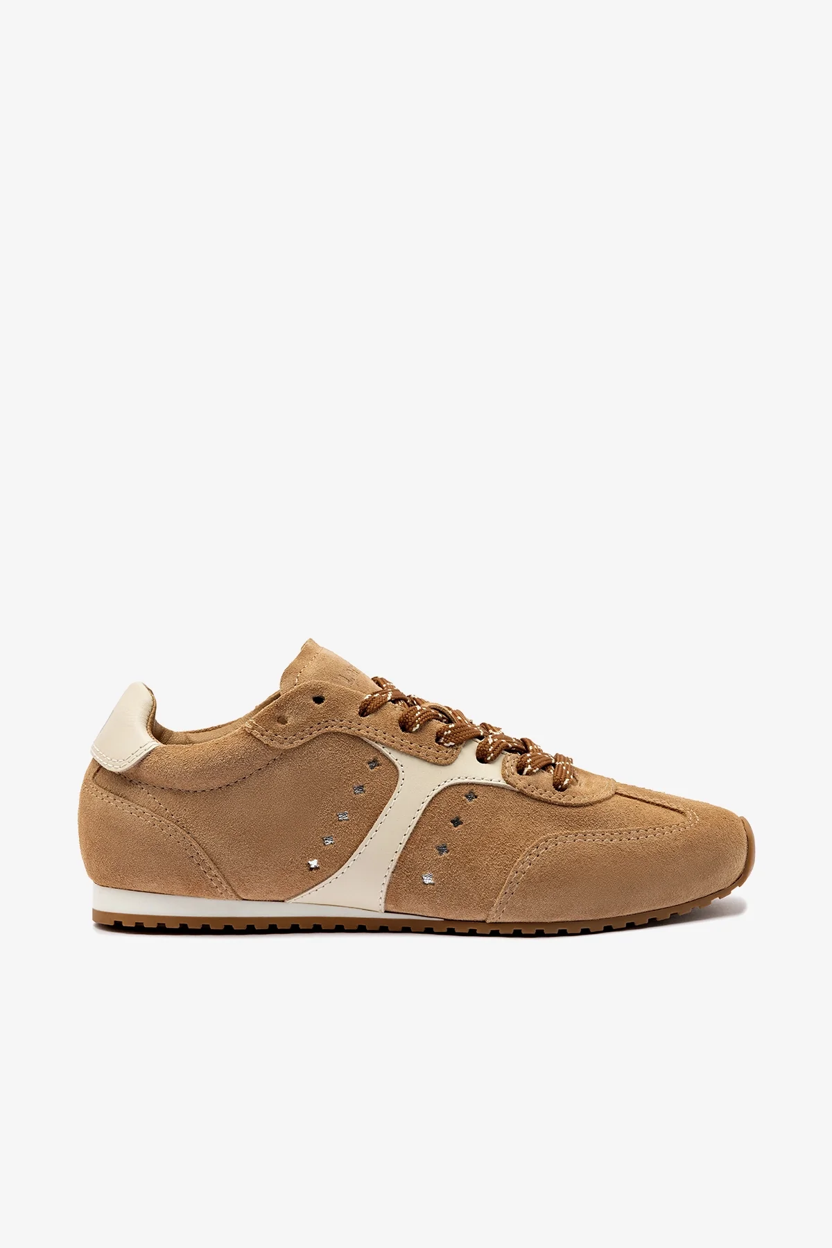 Tênis Stella Camurça Caramelo e Couro Off White