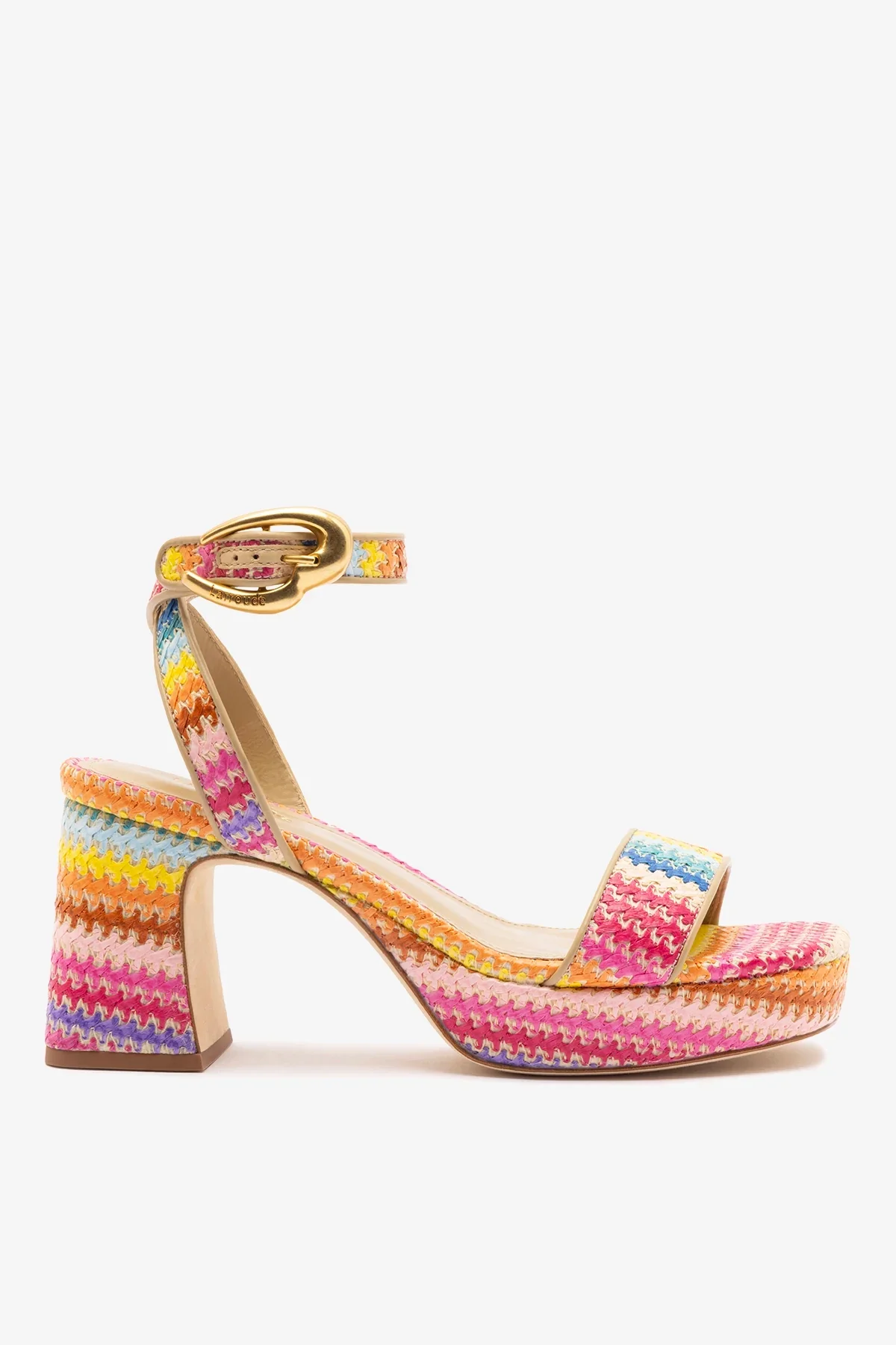 Sandália Plataforma Dolly Verona Low Ráfia Multicor e Couro Bege