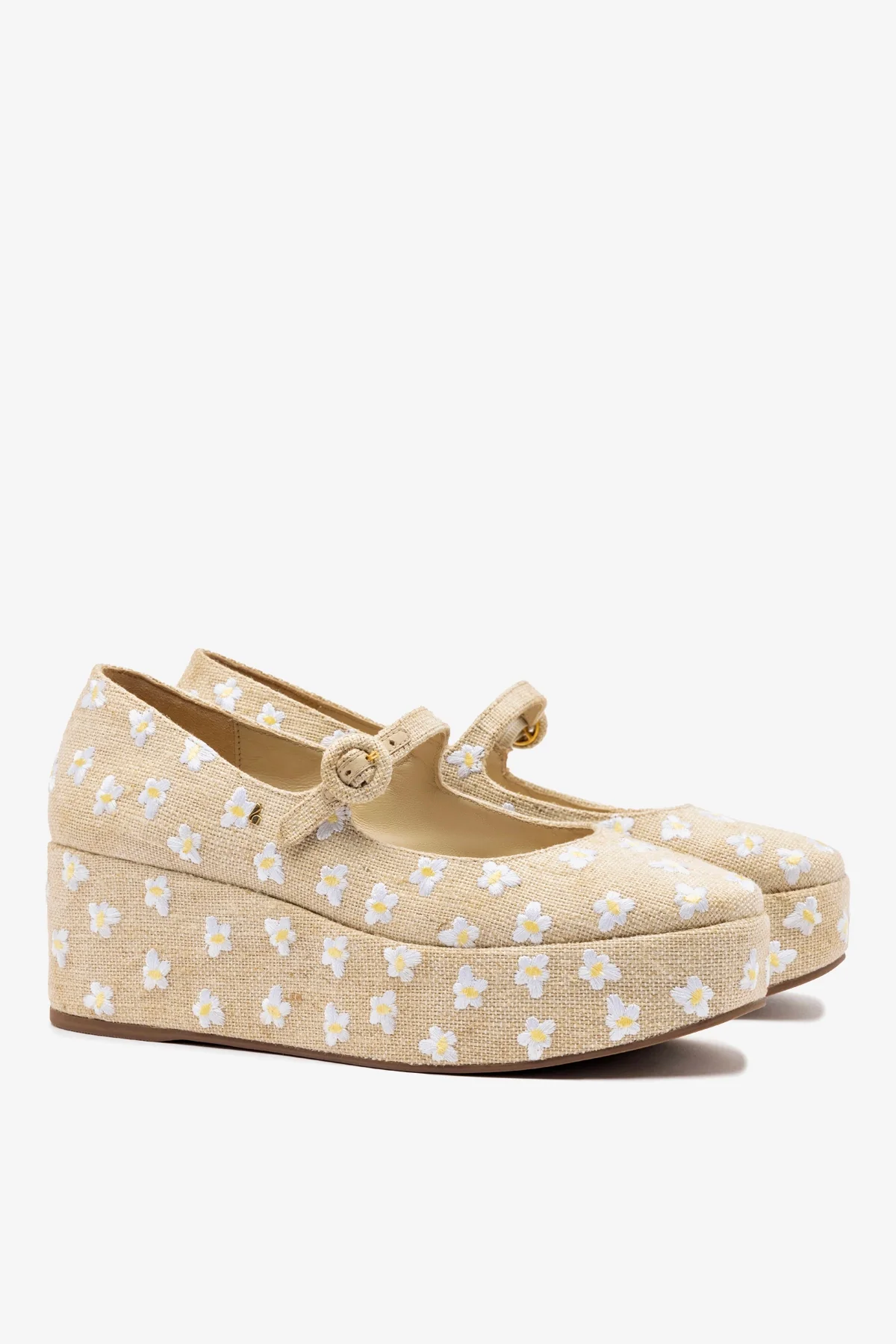 Flatform Blair Linho Natural e Bordado Floral - Image 3