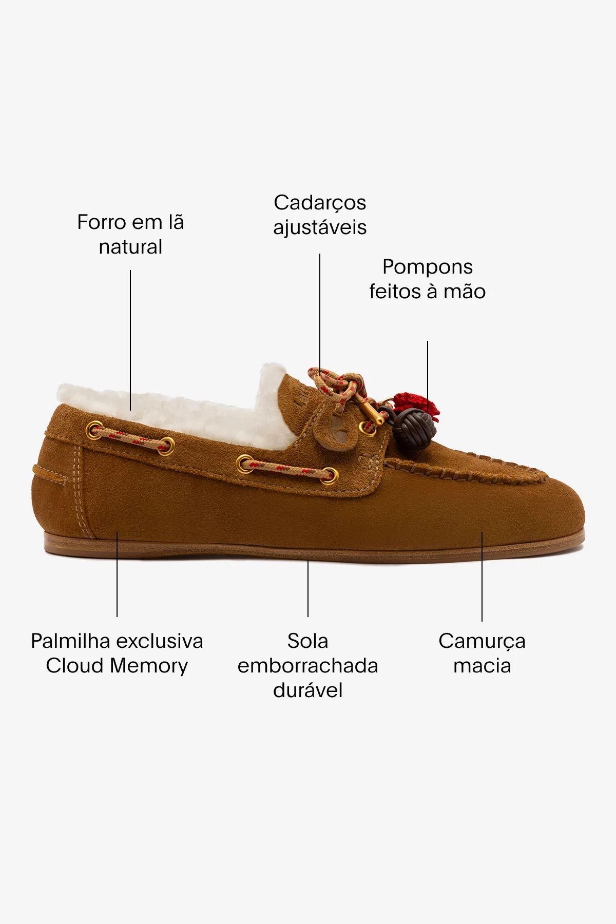 Mocassim Boat Shoe Cyprus Camurça Marrom e Lã Natural - Image 5