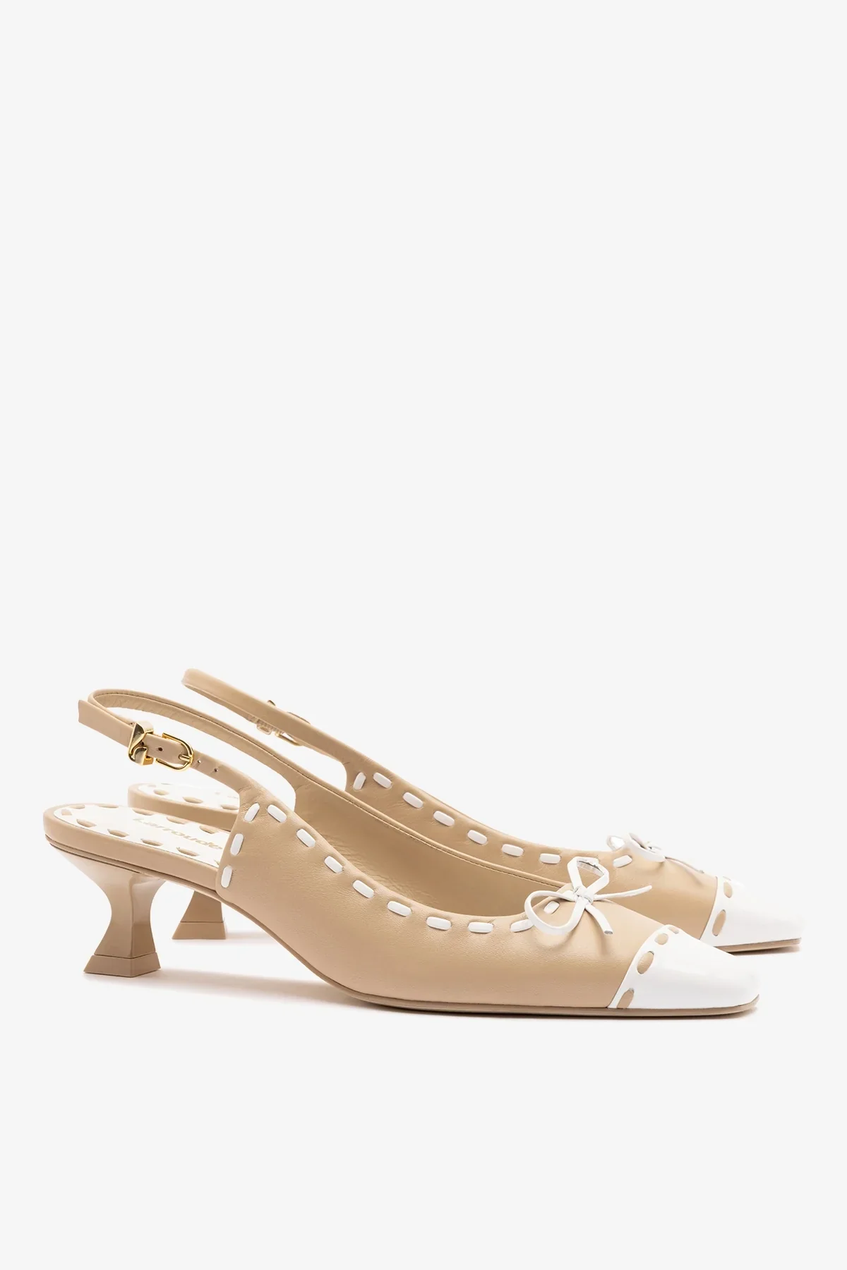 Slingback Jenny Couro Bege e Couro Verniz Branco - Image 3