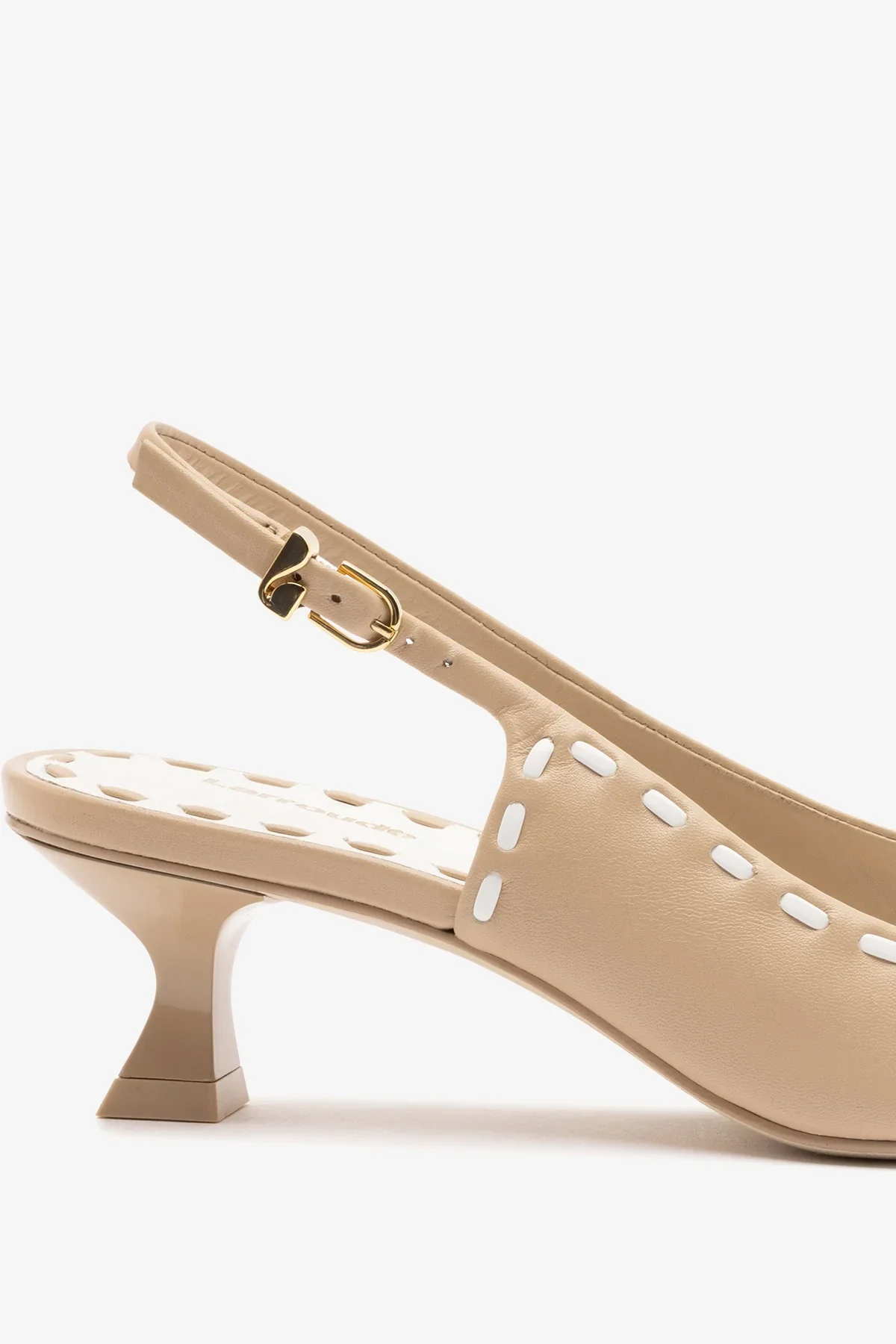 Slingback Jenny Couro Bege e Couro Verniz Branco - Image 4