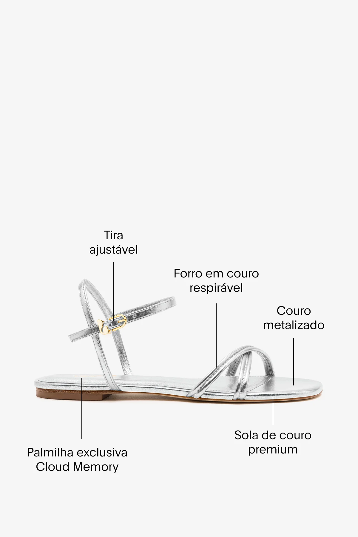 Sandália Flat Annie Couro Prateado - Image 5