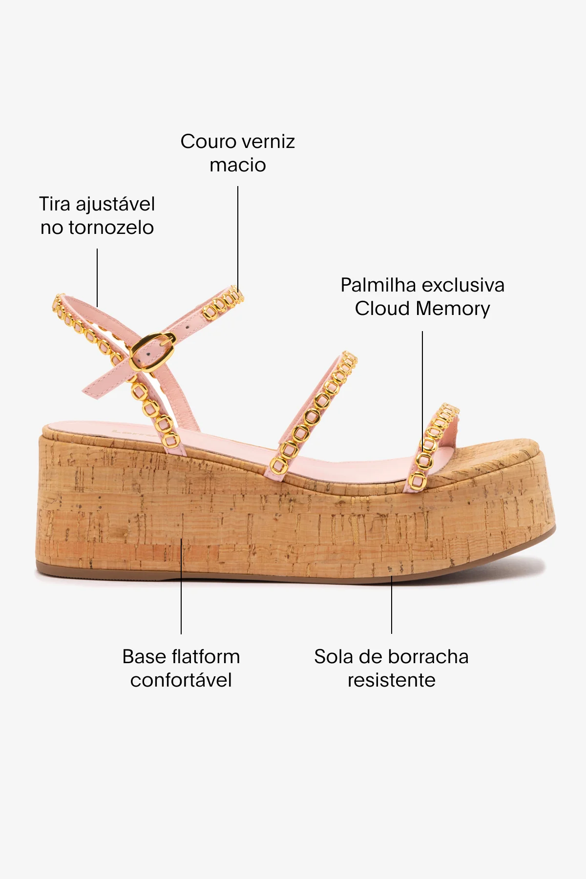 Flatform Gio Milanina Couro Verniz Rosa e Cortiça - Image 5