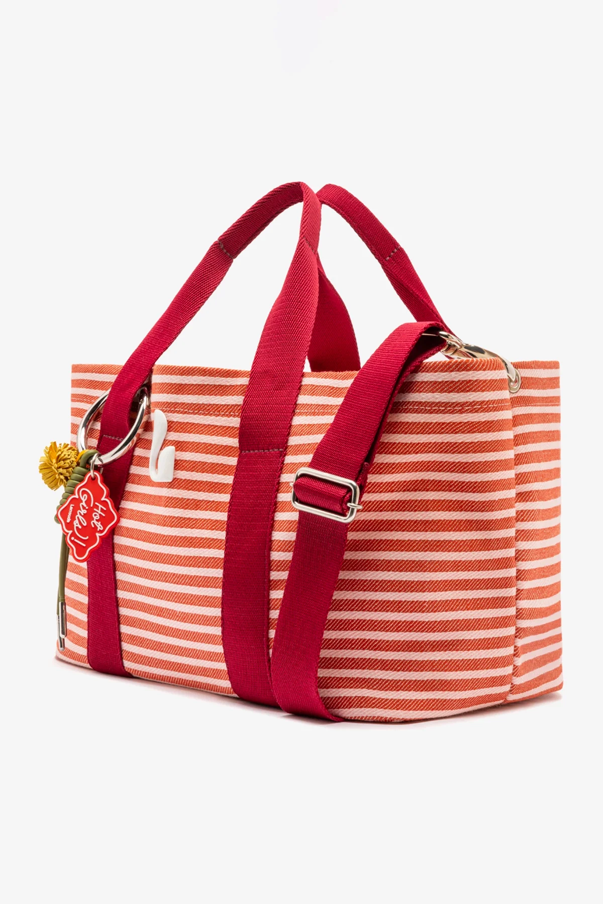 Bolsa Tote Bag Americana Lona Listrada Rosa, Vermelho e Bordô - Image 3