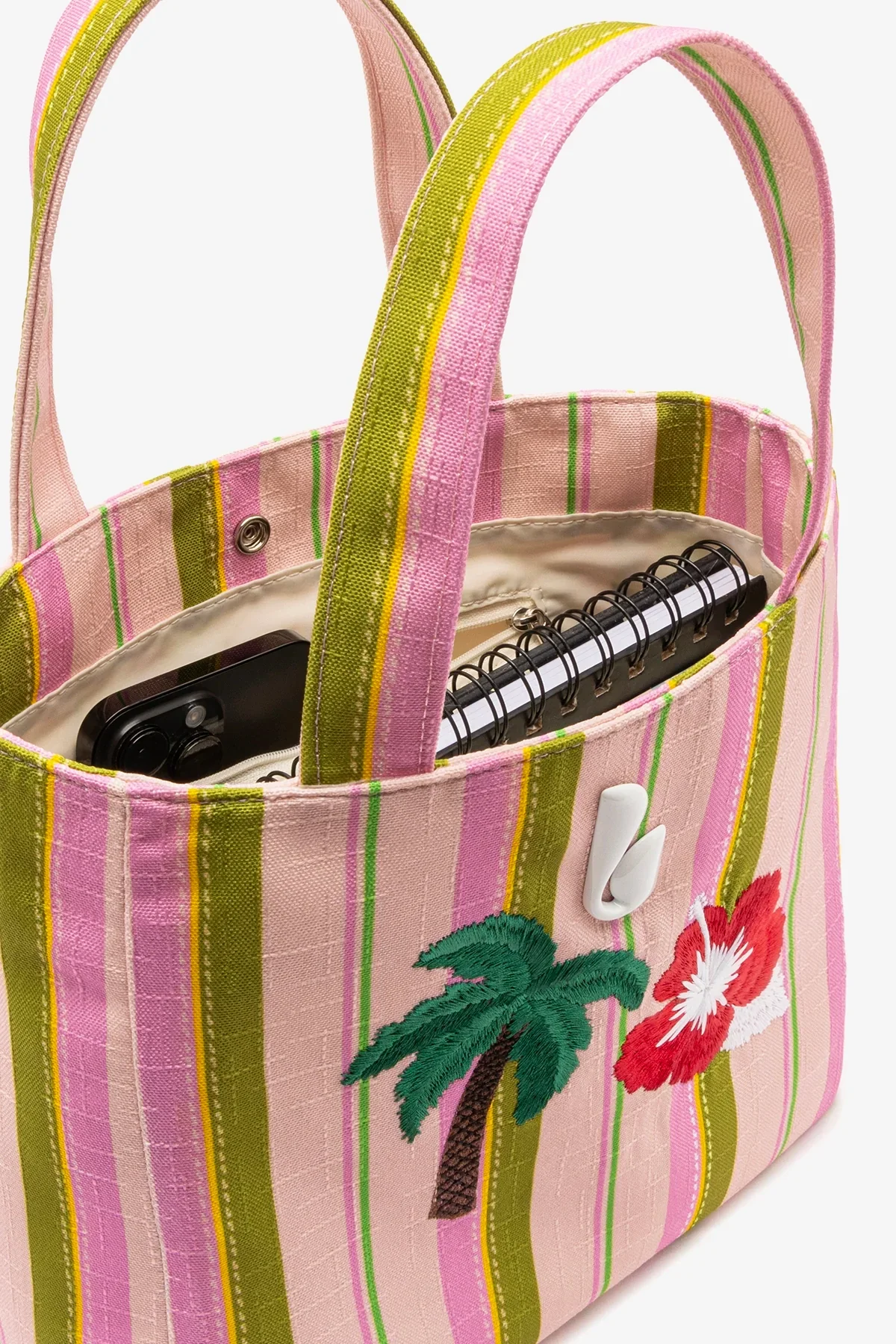 Bolsa Tote Bag Poppy Mini Ráfia Listrada Rosa - Image 5