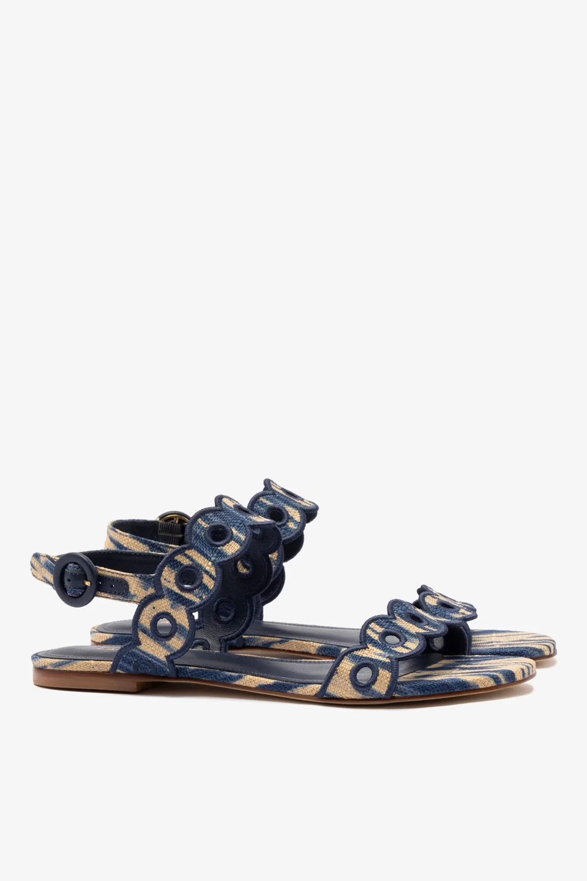 Sandália Flat Florence Ráfia Tie Dye Bege e Azul - Image 3
