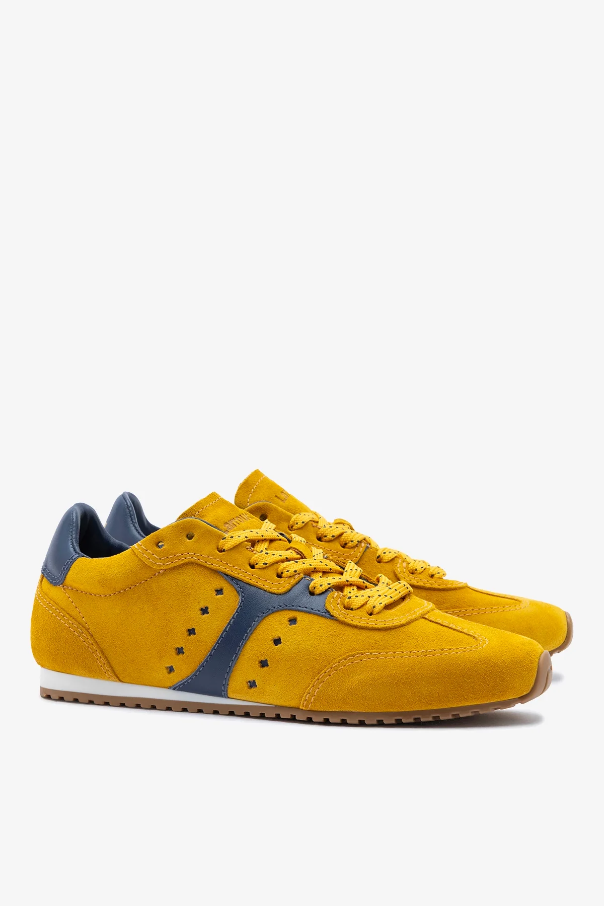 Tênis Stella Camurça Amarelo e Couro Azul - Image 3